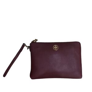 Tory Burch Landon Oxblood Leather Leather Zipper Wristlet